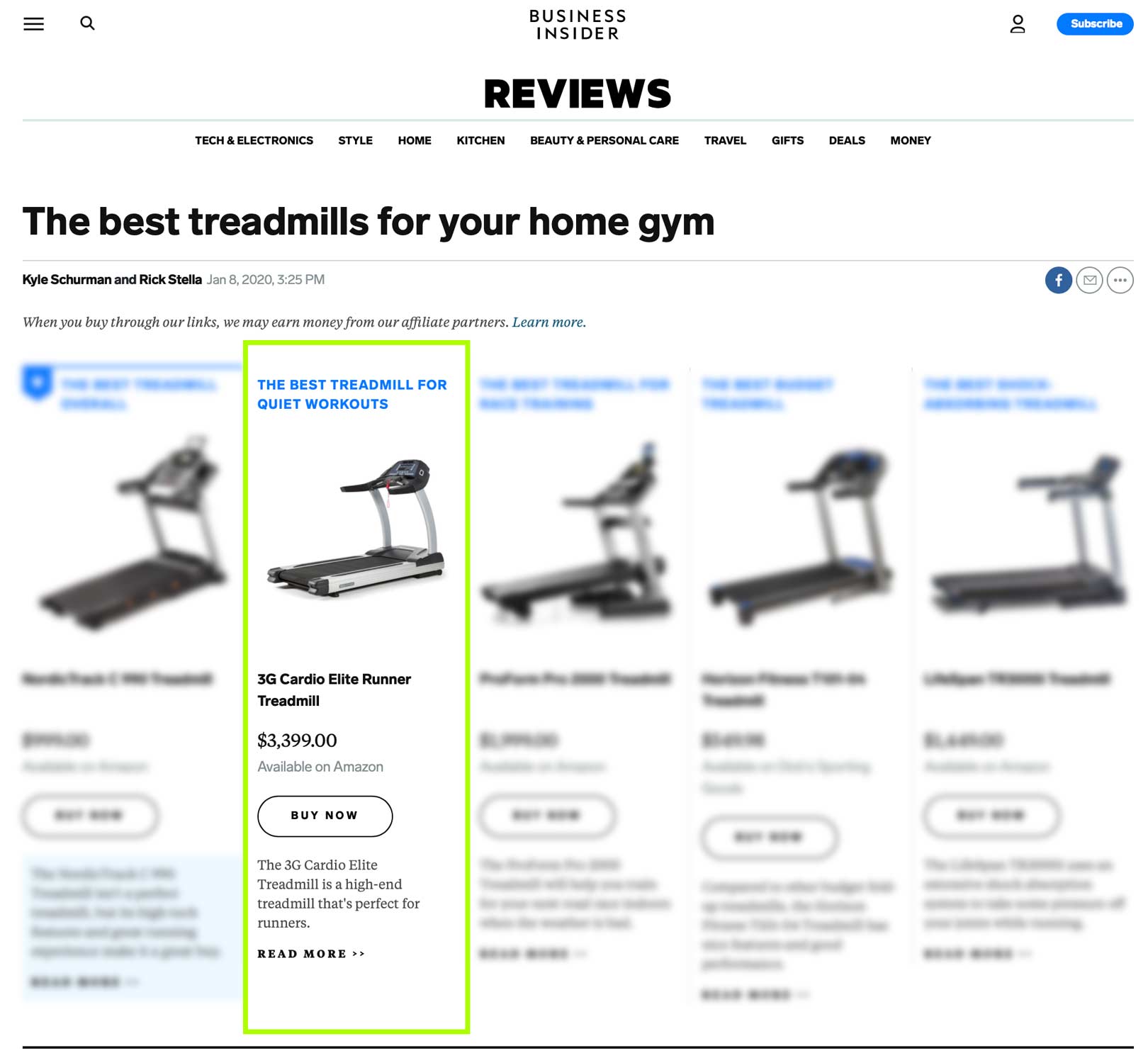 Businessinsider.com praises 3G Cardio Elite Runner Treadmill