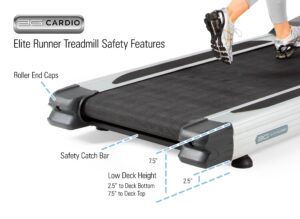 3G Cardio Elite Runner Treadmill Safety Features - Safety Catch Bar and Roller End Caps and Deck Height