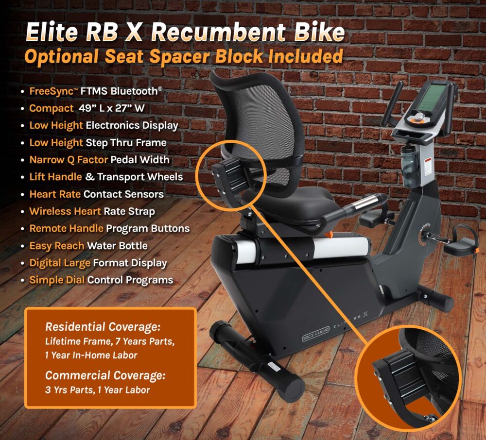 3G Cardio Elite RB X Recumbent Bike - Optional Spacer Block Included for Seat Adjustment